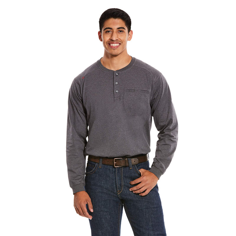 Camisas Ariat Fr Air Henley Gris Oscuro Hombre - Chile 578-EOTDGM